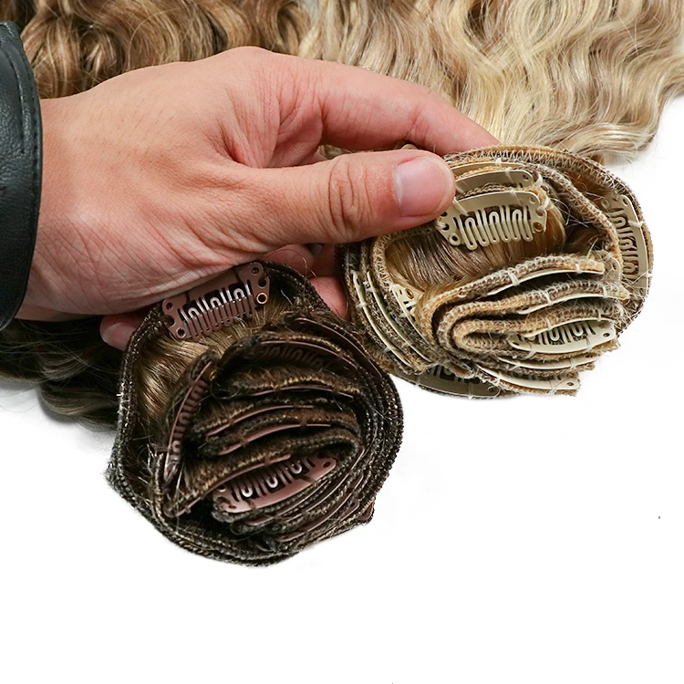 Raw Hair Supplier Better Length Clip Ins Afro Human Hair Brazilian Curly Piano Color Seamless A Clip In Hair Piece Extension