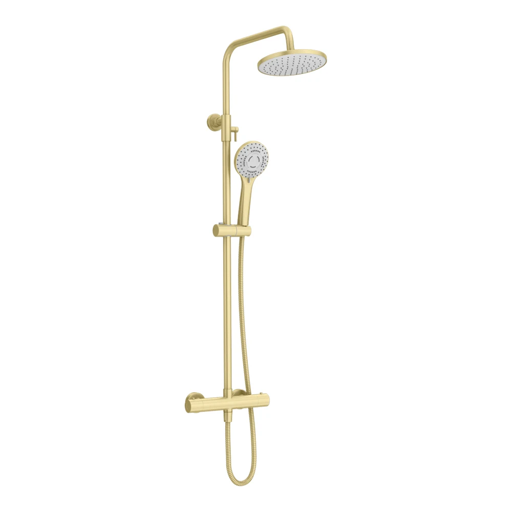 Professional Manufacture Cheap Wholesale Brushed Brass 3 Functions Round Thermostatic Shower Set