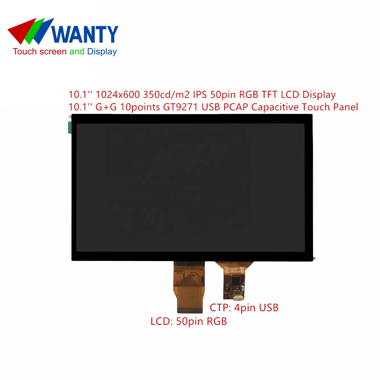 Touch Screen RGB 50pin IPS 1024x600 LCD 10 10.1 Inch Cap-touch Display High Brightness 350cd/m2 Capacitive Touch Panel Screen
