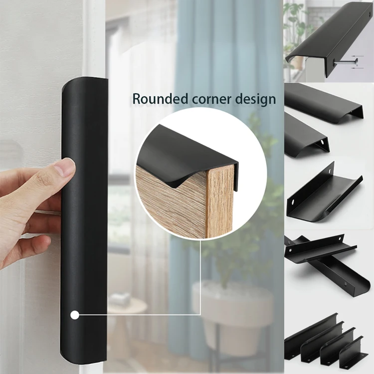 AIMINO Aluminum Metal Hidden Drawer Hardware Kitchen Cabinet Pull Handles