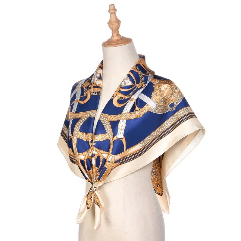As Video Show 100% Pauelos De Seda Mulberry Silk Scarf Custom Printed Silk Shawl 90x90