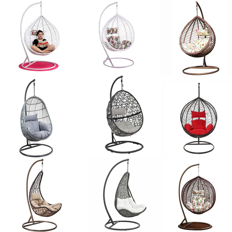 Hanging Basket Chair New Design Hot sale Thick PVC Rattan hanging Basket Chair with Iron Stand