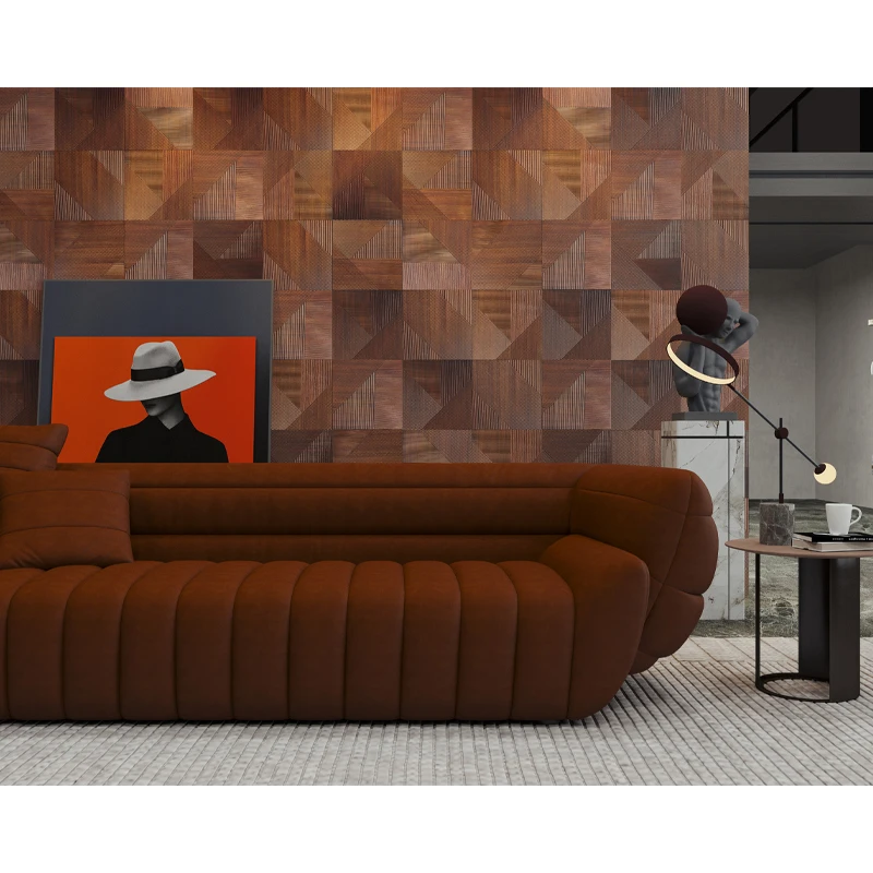 E&R Wood Solid Wood Carving Fluted Planks Wood Grain Wall Board White Oak Decorative Parquet Wall Panel Cladding