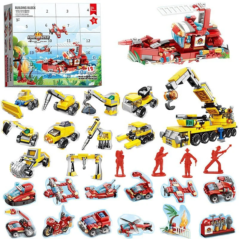Christmas Blind Box Building Block  Marine Animal Car and Engineering Vehicle Building Blocks DIY Advent Calendar Box Toy