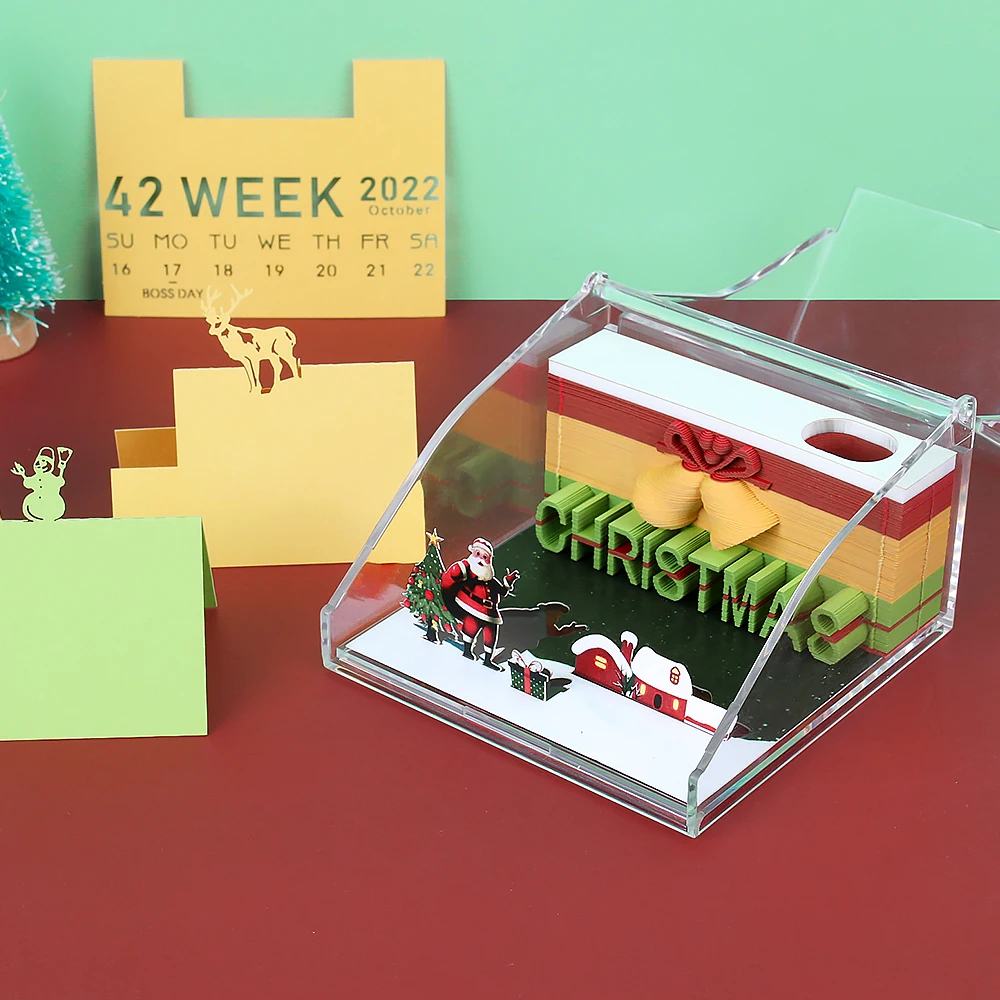 New Santa Claus Christmas Decorations 2022 3D Memo Pad With Desk Calendar For Christmas Gift