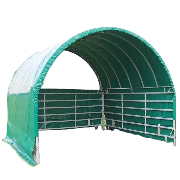 Antil-UV and Extremely tear-resistant Green PVC Coated Polyester Round bend meadow tent Tarpaulin For Animal Horse and shed