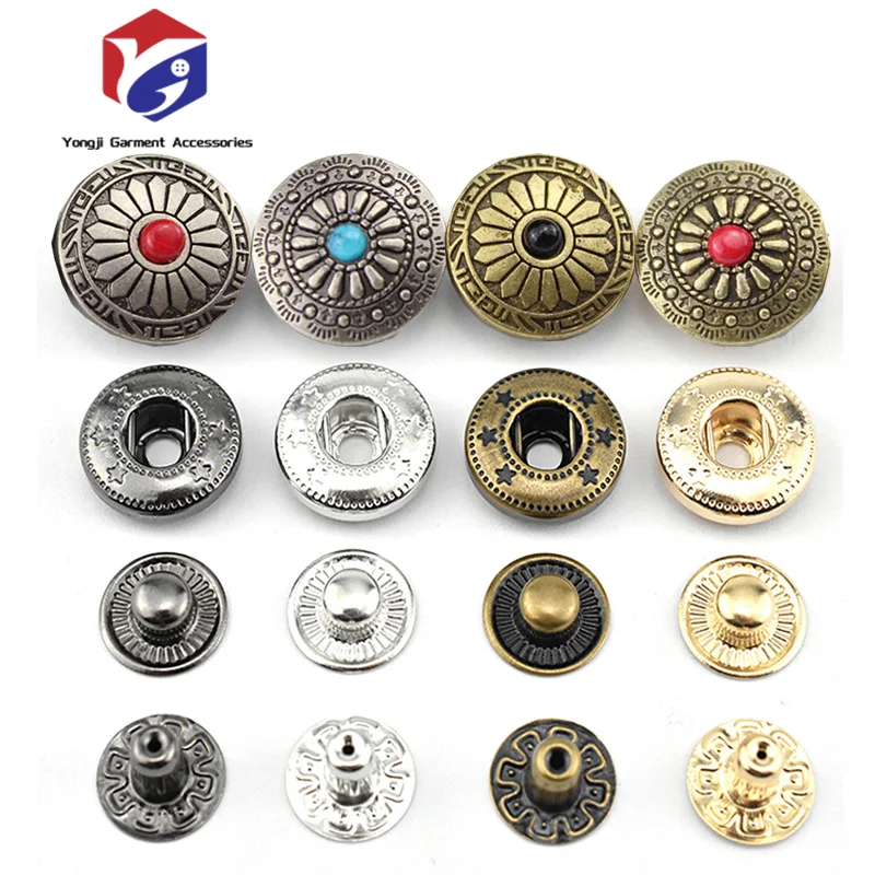 Factory Sales Metal Snap Chrysanthemum Shape Diamond 20mm Handmade Diy Luggage Clothing Accessories 633 Four Part  Alloy Snaps