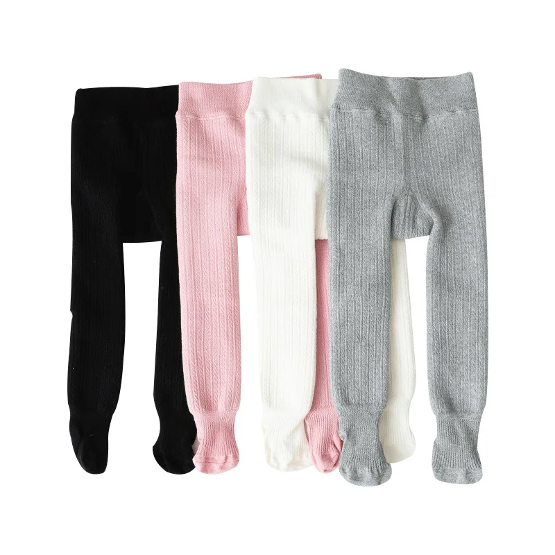 Sherpa fleece plush lining warm seamless leggings with feet ribbed cable knitting 0-8 years baby kids winter thick tights