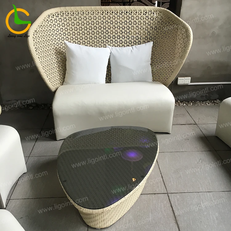 Wholesale french style wicker 2 seaters high quality hotel modern outdoor rattan sofa set furniture for garden and villa