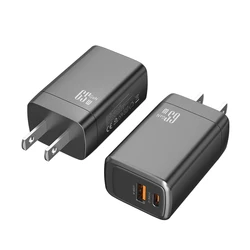 High power fast charging GaN two port output USB Type c mobile phones wall charger adapter GaN chip PD65W charger
