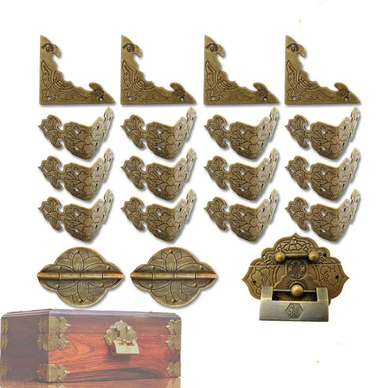 Antique Bronze Furniture Cabinet Hinges Jewelry Wooden Box Case Toggle Hasp Latch Iron Vintage Hardware Accessories