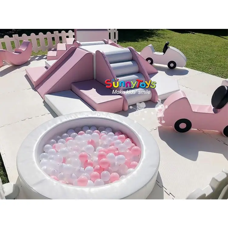 White and Pink Pastel Color themed Soft Play Package Equipment