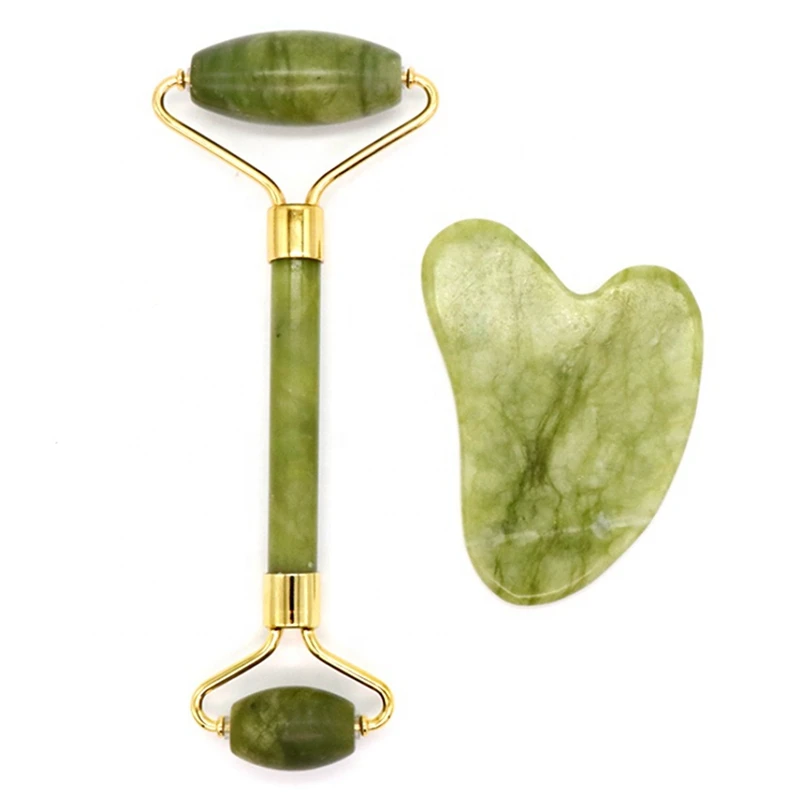2021 Dropshipping Roller Face Jade Natural Massager Electronic And Guasha Packaging Box Mini Skin Green Set Gua Sha