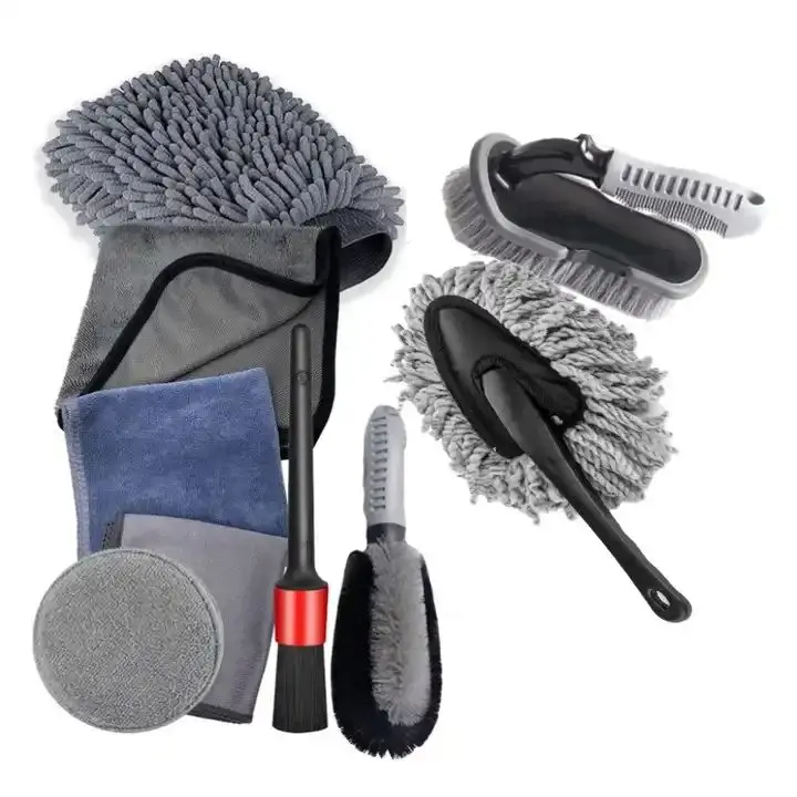 9 Pcs Car Wash Microfiber Towels Set Tire Brushes Car Cleaning Kit Set for Exterior Interior Cleaning Tools