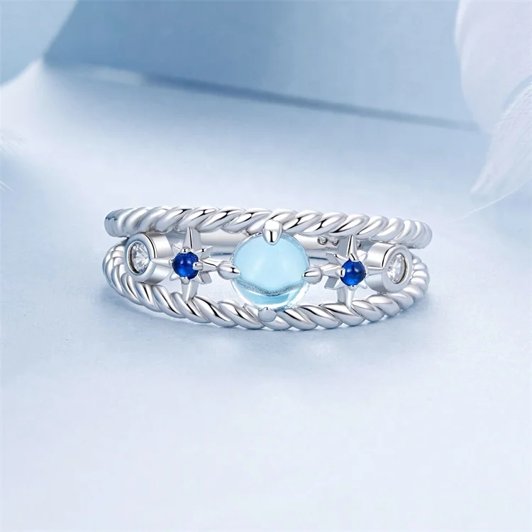 Youchuang 2024 blue glass dainty jewellery ring stacked fashion crystal engraveable 925 sterling silver casual rings for ladies