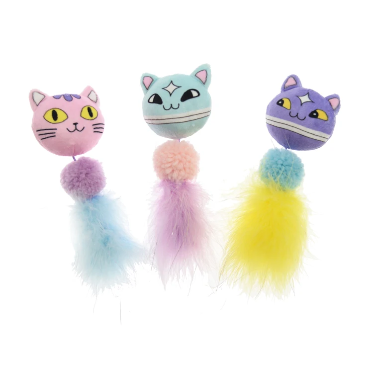 
Feather Tail 3 Color Teasing Cat Heads Factory Direct Price Design Cat Toy 