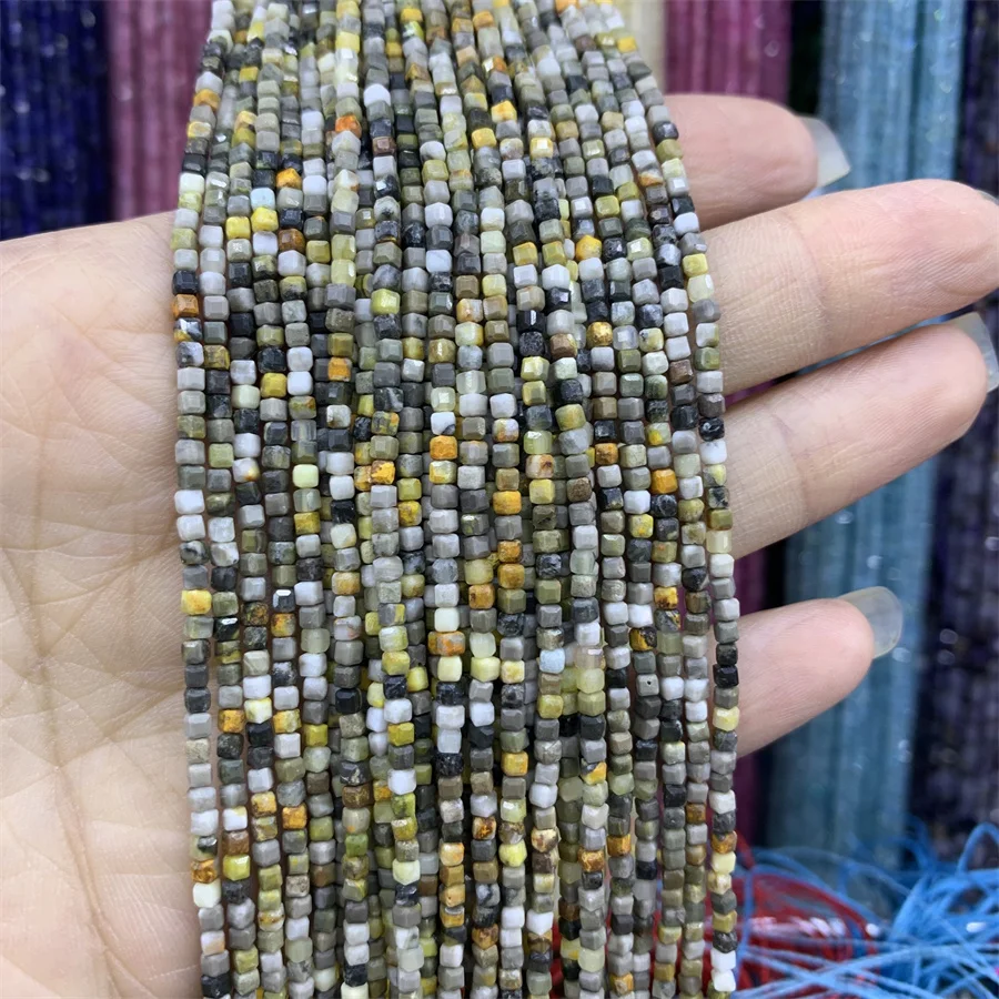 Hui Rui wholesale Natural Semi-precious Stone 2*2mm Square faced bead zircon Amazonite pink opal Cube Beads For Jewelry Making