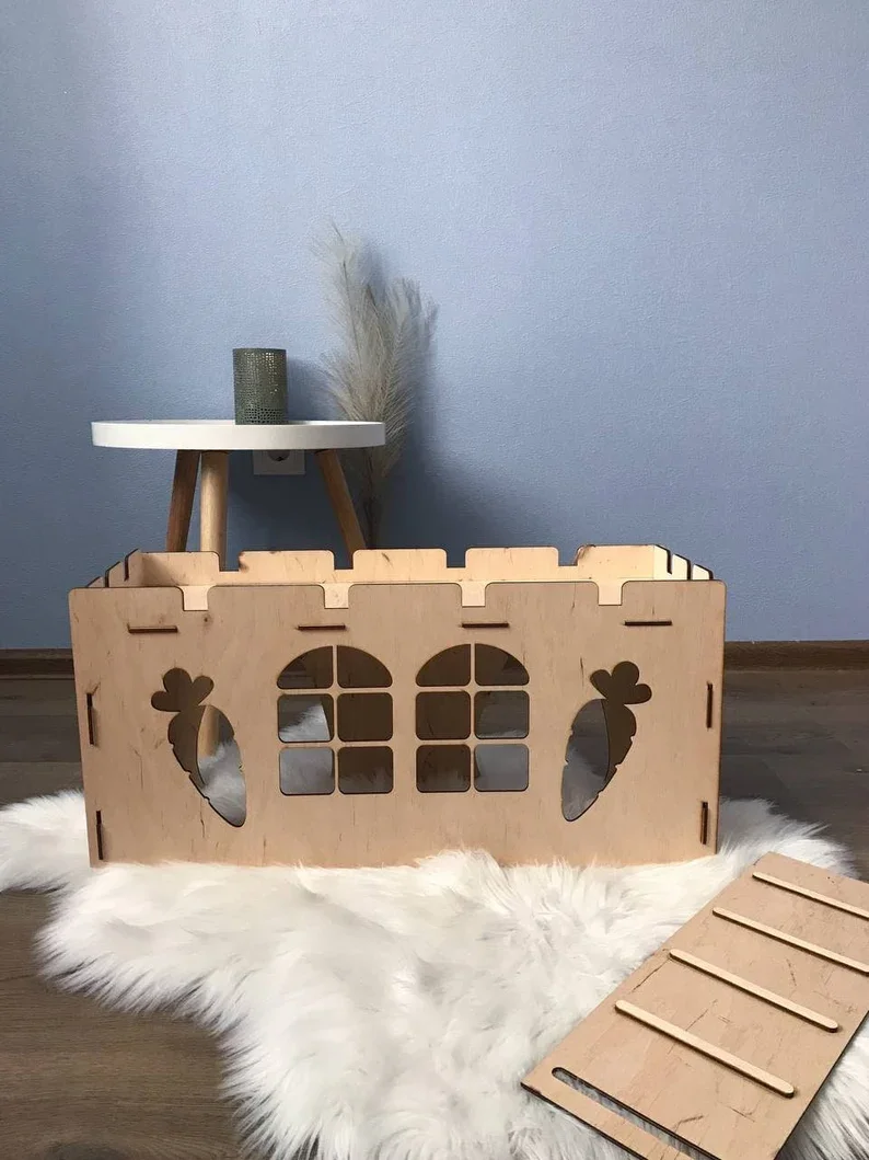 Bunny house with ladder, guinea pig house, rabbit furniture, bunny decoration, rabbit supplies, chinchilla house, pet bed