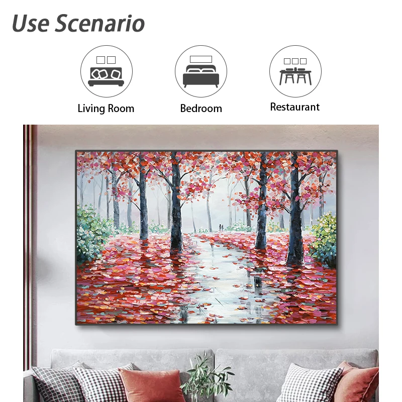 100% hand painted landscape oil painting modern heavy texture palette knife wall art for living room decoration