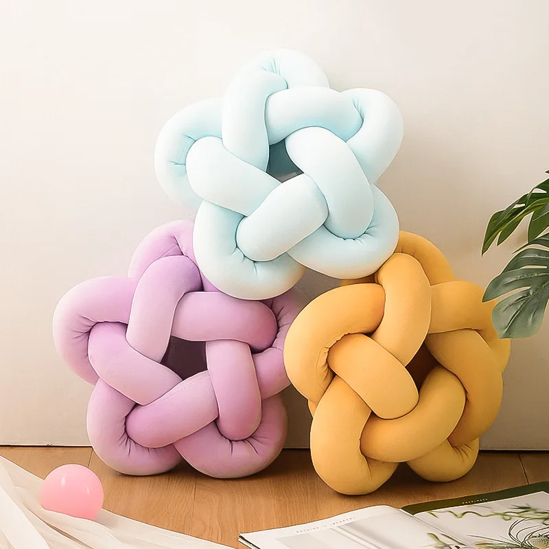 Modern Home decoration Throw Cushion Short Knot Ball Plush Knotted Pillow