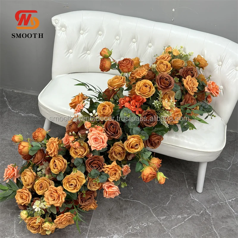 SMOOTH 100CM Dark Brown Artificial Silk Rose Flower Runner for Events Table Decoration