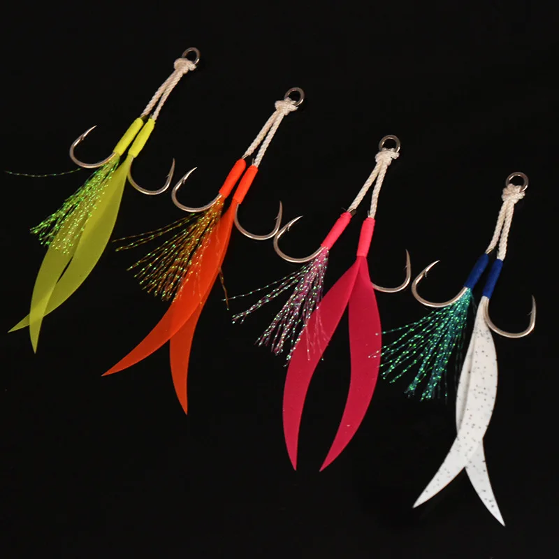 10# 12# 14# 16# 18# 20# Metal Jig  Assist Hook Silicone Skirt Double Fishing Hooks