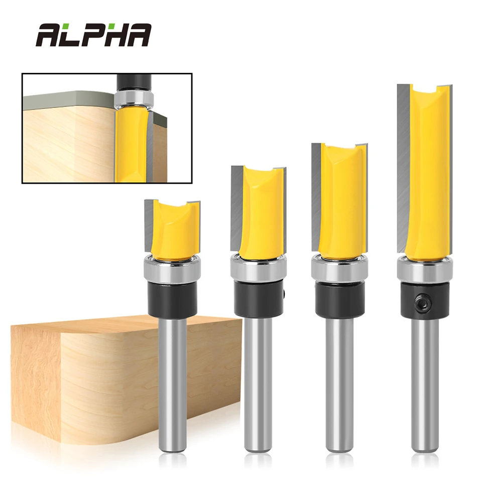ALPHA 4 PCS Set Carpentry Tools 1/4 Inch Shank Pattern Flush Trim Router Bits Set For Wood Woodworking
