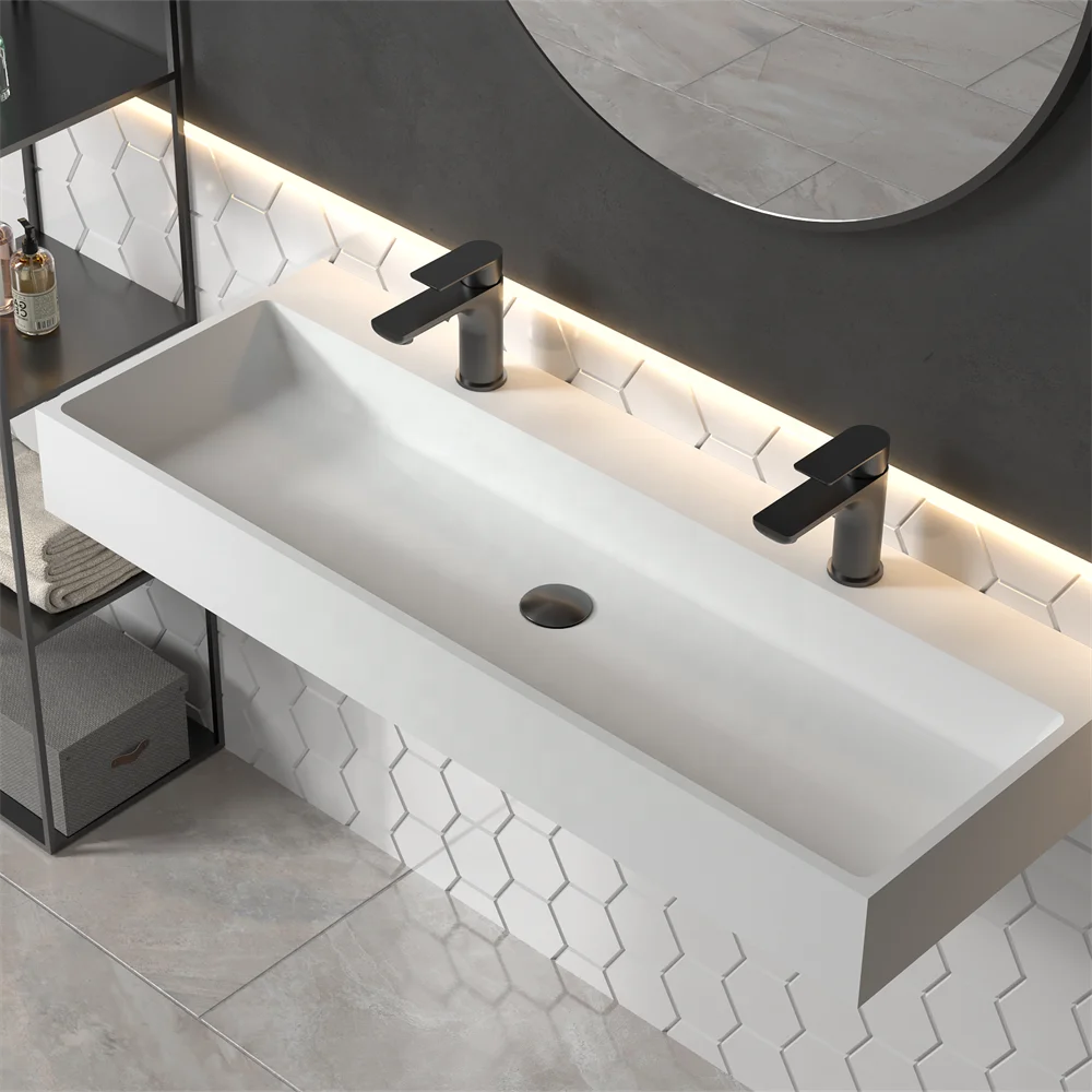 New Fashion Basin Solid Surface White Wall Hung Sink Bathroom Vanity Basin Artifficial stone Hand wash Sinks