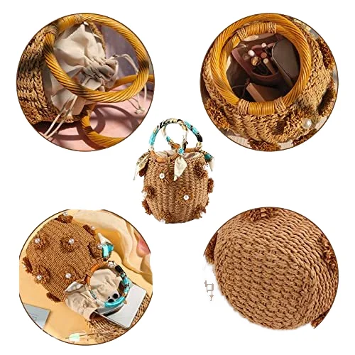 KALANTA Summer Flower Chain Handmade Rattan Beach Travel Dinner Woven Straw Bags for Women  Female Shoulder Casual Tote Handbag