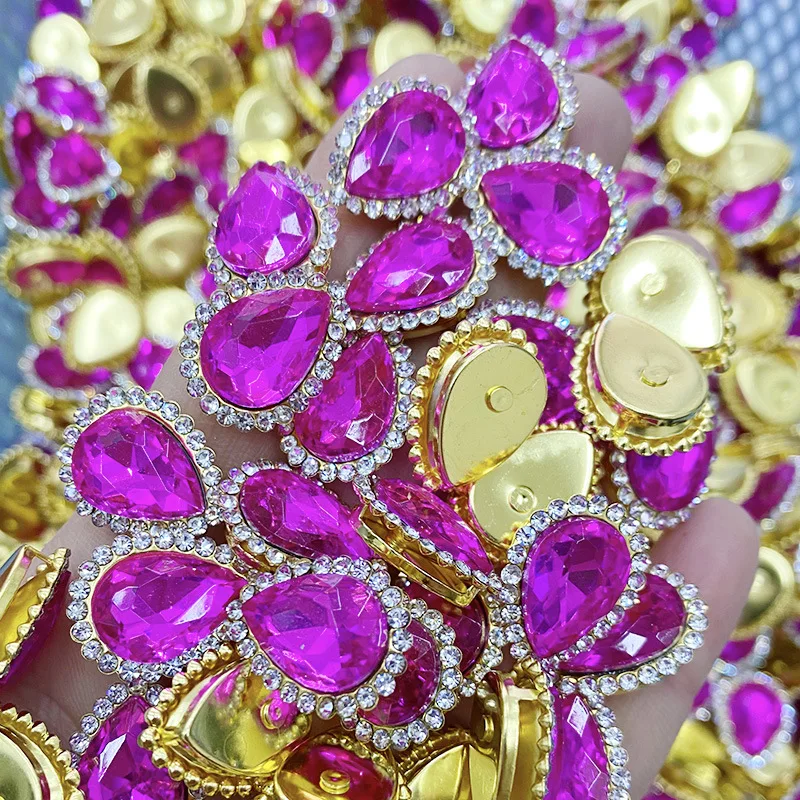 JC Crystal Wholesale Sew on Flat Back Crystal Fancy Stone Metal Claw Glass Stone Cup Garment Crystal Stones