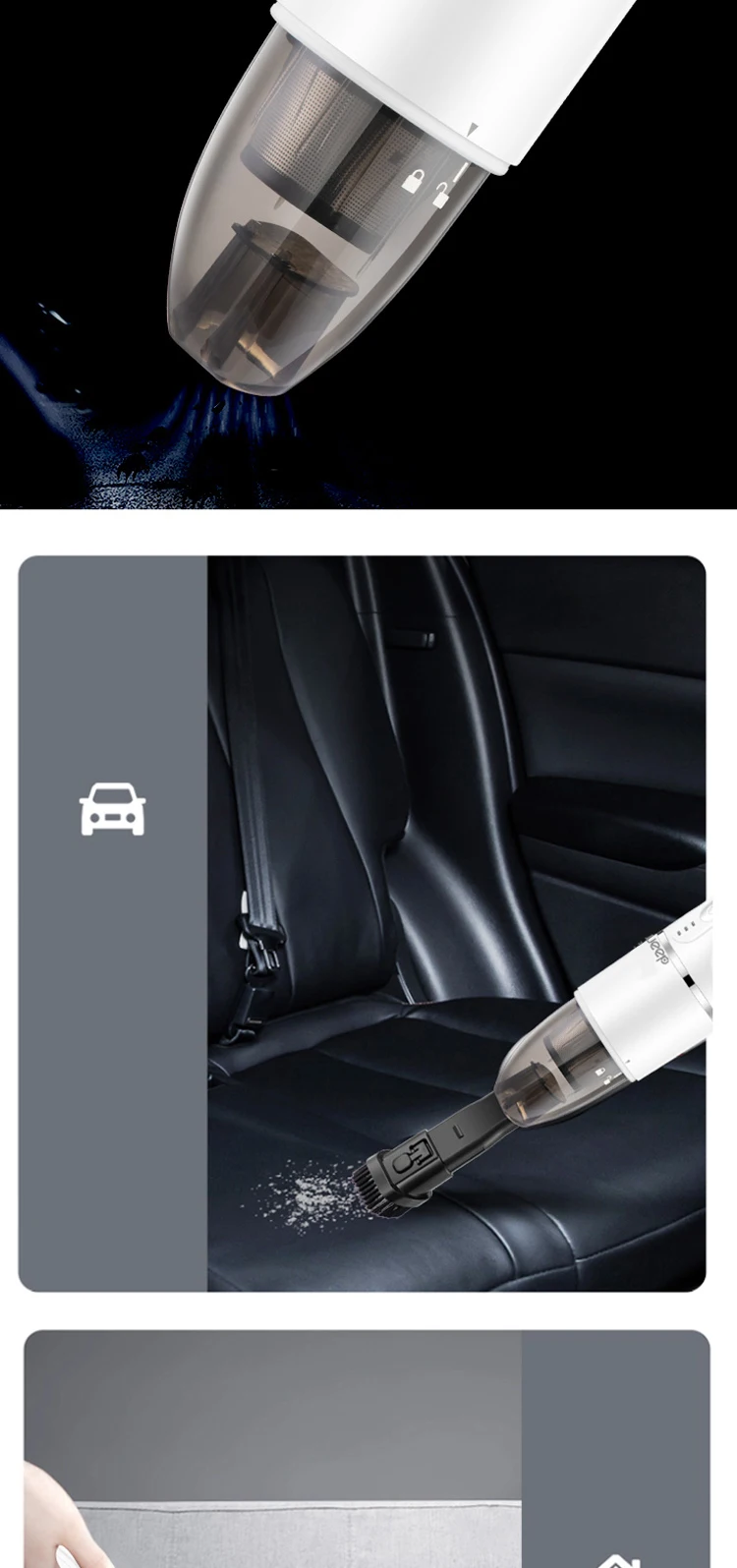 Cordless Handheld Stick Vacuum Cleaner Portable Cleaning Mop Cleaner Car Charger Bag Motor PSE Mold Power Battery Time Living