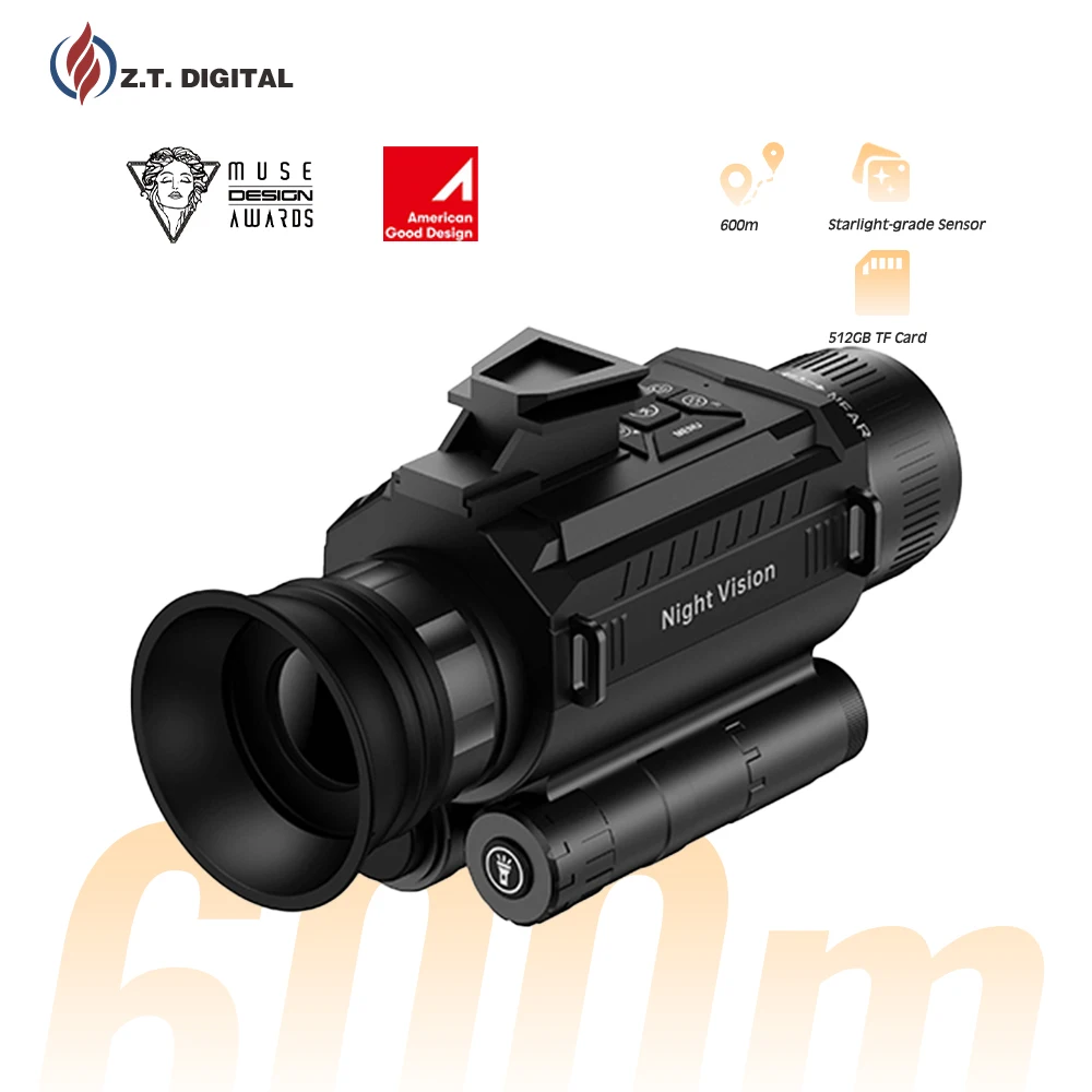 4K 600M Oled Round Screen IR Night Vision Monocular Day&Night Use Outdoor Digital Telescope with Tactical Light For Hunting