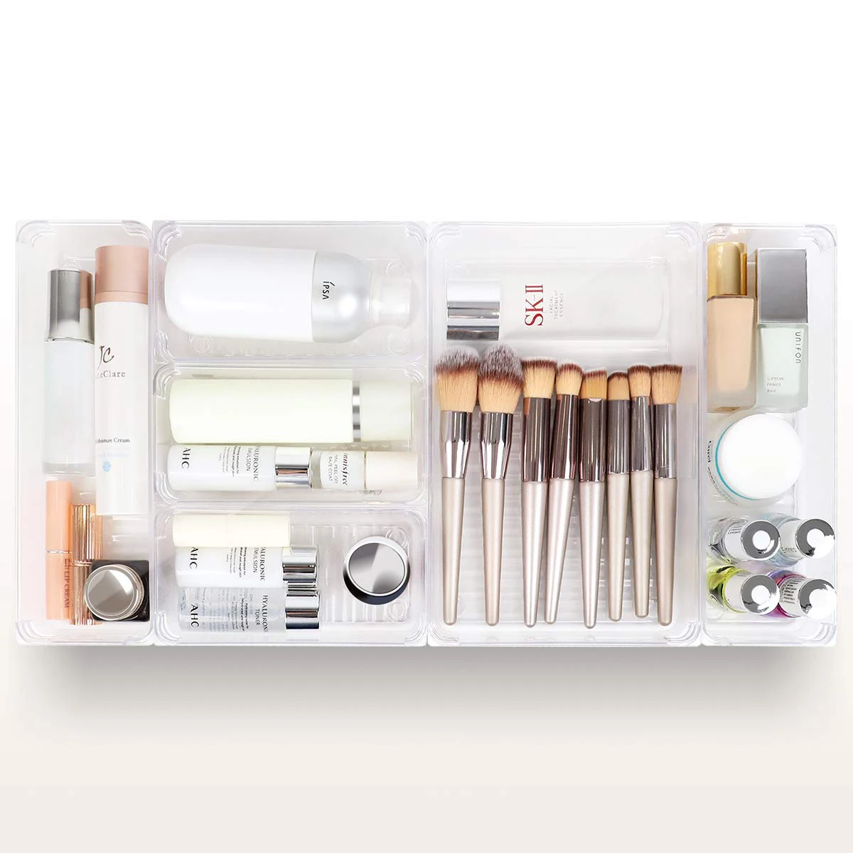 Hot Sale 6 Pieces Set Clear Stackable Plastic Vanity Cabinet Drawer Storage Tray  Acrylic Desk Drawer Bin Organizers