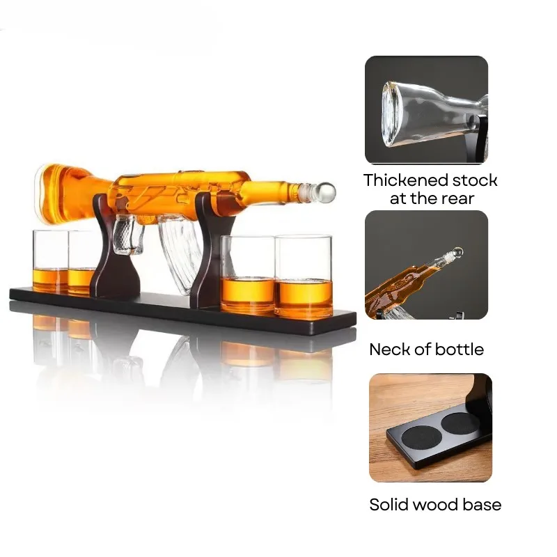 Gun Whiskey AK47 Rifle Decanter Set With 4 Glasses  for Liquor Brandy Vodka Wine Men Dad Brother Husband Gift 800ml Decanter