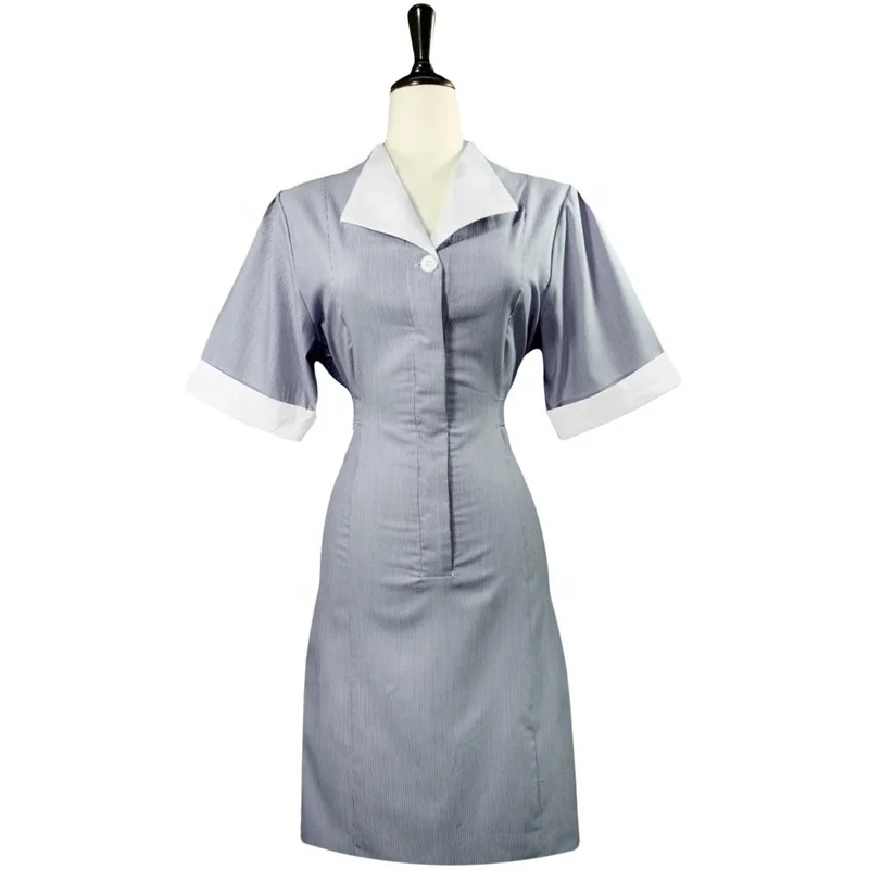 Wholesale Bulk Custom Logo Hotel Restaurant Hospitality Housekeeping Maids Uniform Dress with Deep Pockets