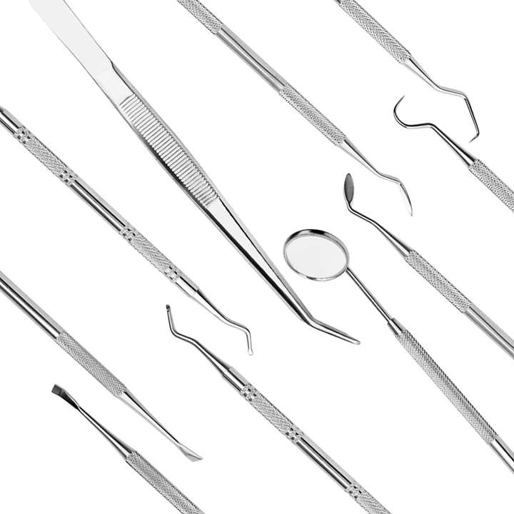 High Quality 6 pcs Set Stainless Steel Teeth Cleaning Kit with Tooth Scraper Mirror Tweezers