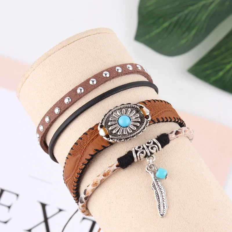 Ethnic Style Personalized Fringe Pure Hand-woven Bracelet Multi-layer PU Bracelet Couple Bracelet Wholesale