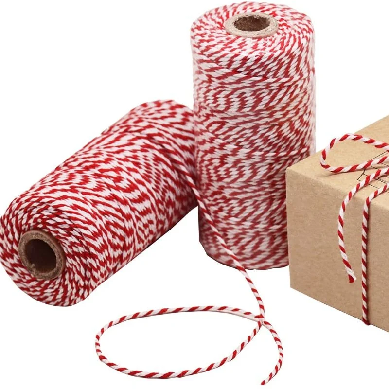 Cotton Bakers Twine Red & White 100Y Packing String Durable Rope for Gardening