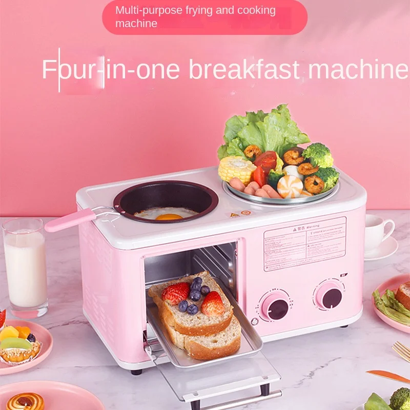 Four-in-One Full-Automatic Breakfast Machine Toaster Oven Stew Frying Cooking for the Household with US Plug