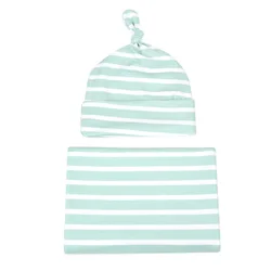 Custom High Quality Bamboo Organic Cotton With Spandex Baby Swaddle Blanket  Matching With Hat,Romper,Headband Gift Set