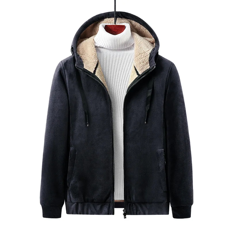 2022 Hooded Thick Fleece Grey Coats Male Winter Streetwear Outerwear mens jacket