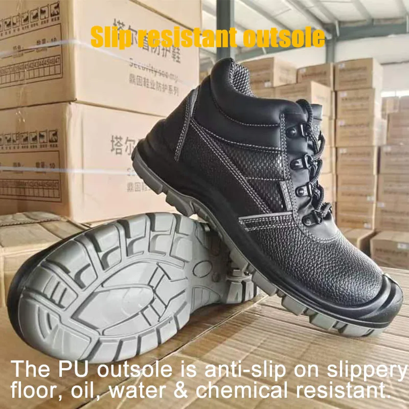 Quality assurance safety shoes for men genuine leather steel toe shoes construction mens safety boots