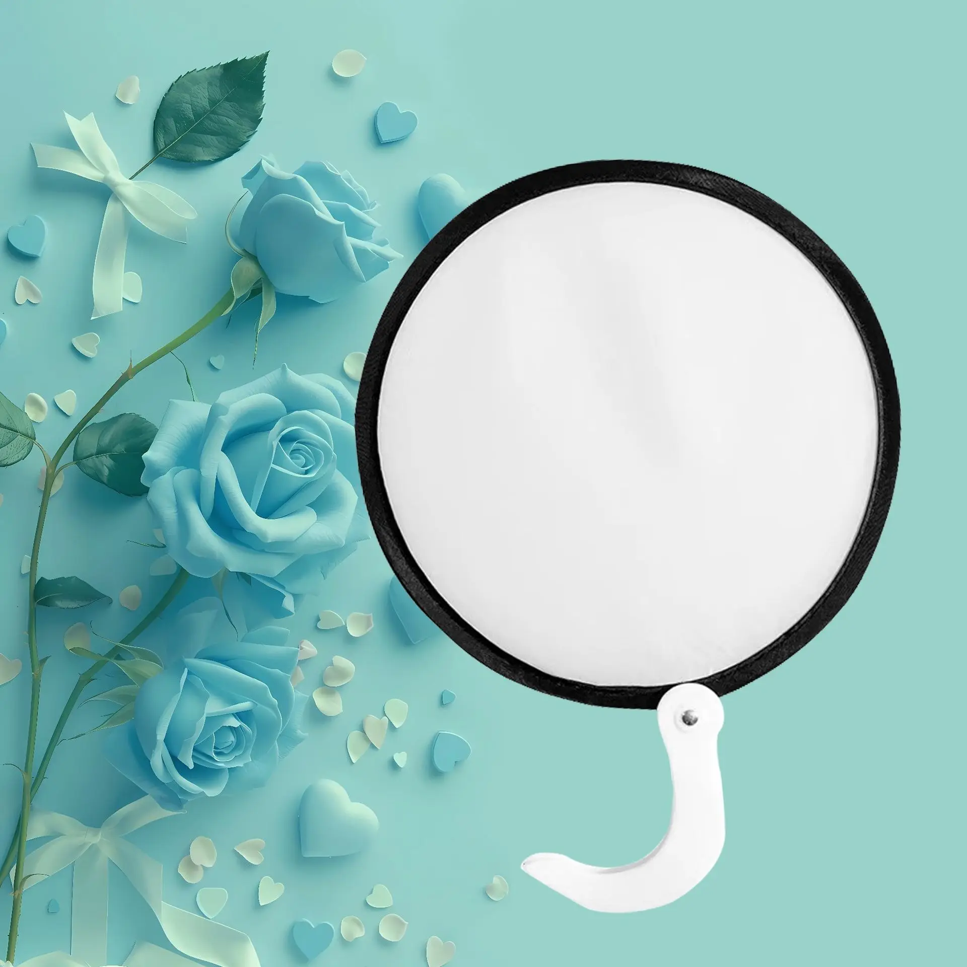 Custom UV Printing Logo Summer Cheap Nylon Round Fan Handheld With Pouch Pocket