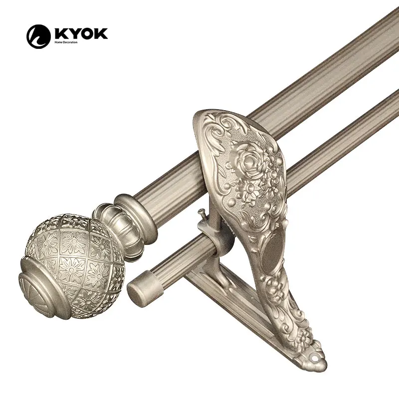 KYOK Grooved Metal Curtain Rods 28 MM Curtain Pipes with Exquisite Finials  Electroplating Surface Treatment For Hotels and Home
