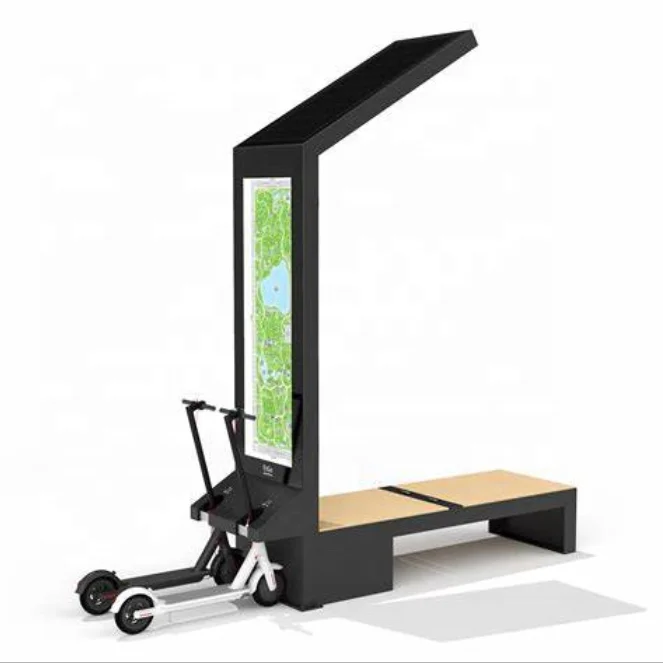 Умная уличная городская мебель скамейка на солнечной энергии с рекламной световой коробкой для отдыха