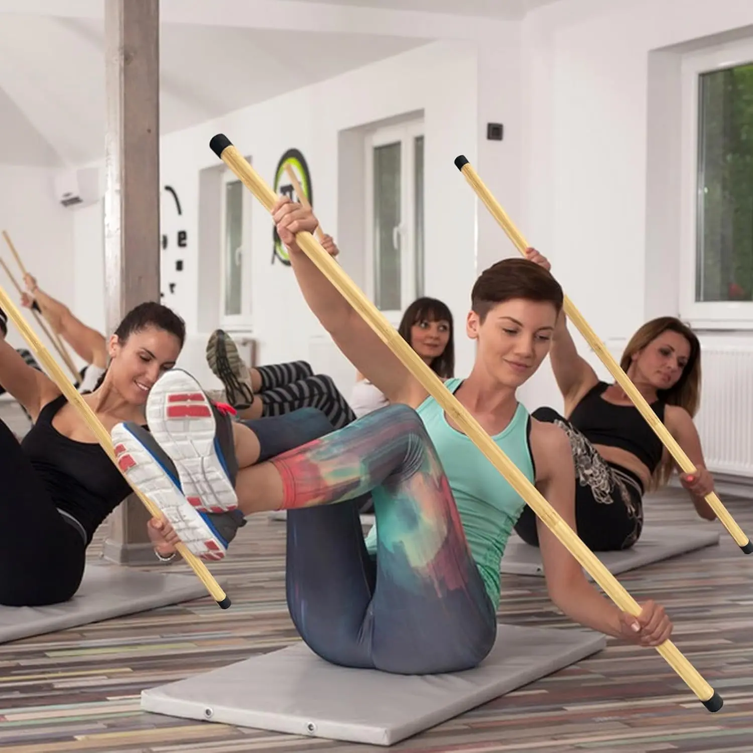 Wellshow Yoga Stick Natural Bamboo 5 feet, Stretch Stick with Non-Slip Ends, Exercise Dowel for Mobility Stretch Bar