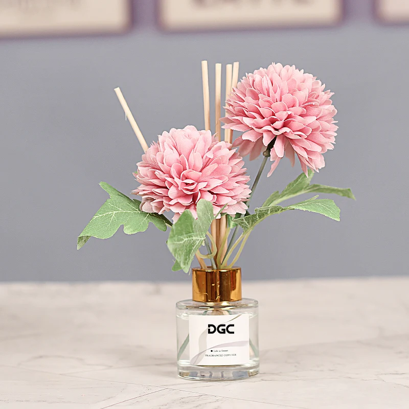 DGC New Reed Diffuser Set 50ml Square Glass Bottle Scent Fragrance Car Air Freshener  Reed Diffuser Dried Flower Perfume With St