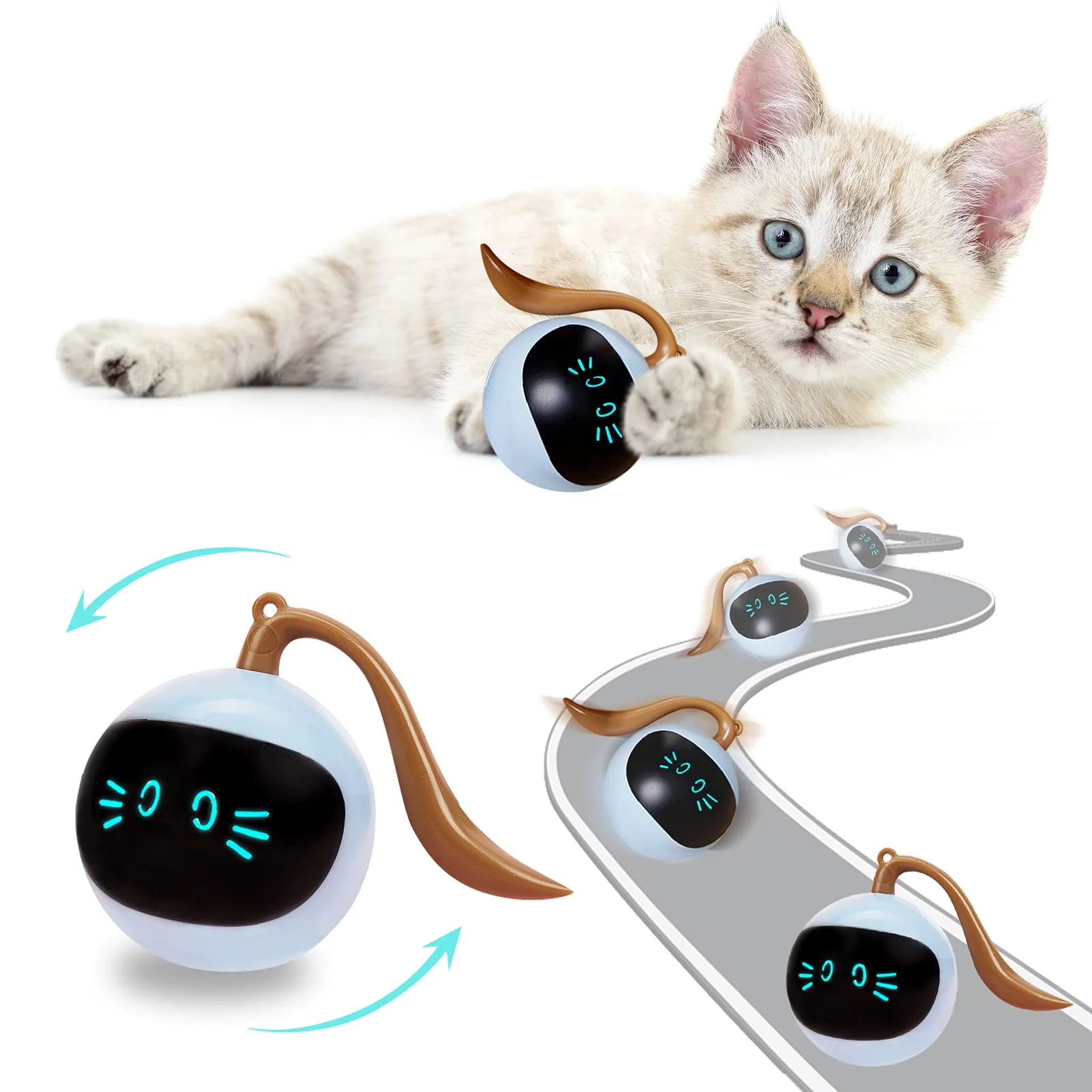 Fun Led Cat Ball Interactive Toy Automatic Electric USB Rechargeable Self Rotating Indoor Teaser Selfplay Exercise Kitten Toys