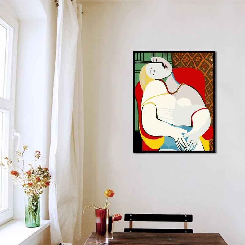 Factory Wholesale Frame Picasso Abstract Nordic Style Adult Paint By Number Print On Canvas A Woman Under The Lamp Oil Painting