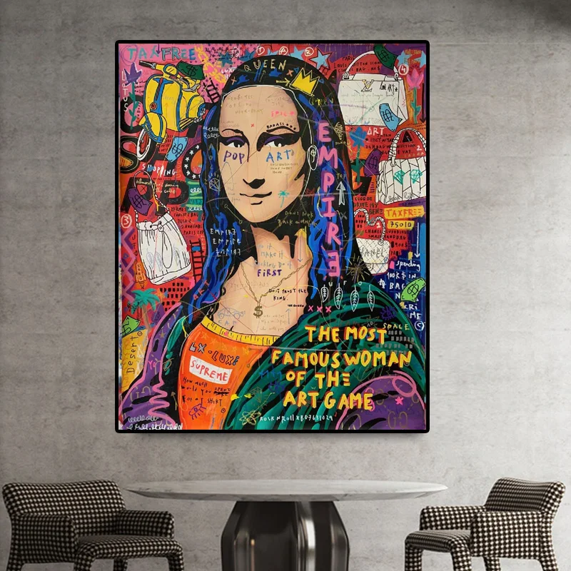 Living Room Home Wall Cuadros Street Graffiti Mona Lisa Posters Prints Funny Canvas Picture graffti pop art decor